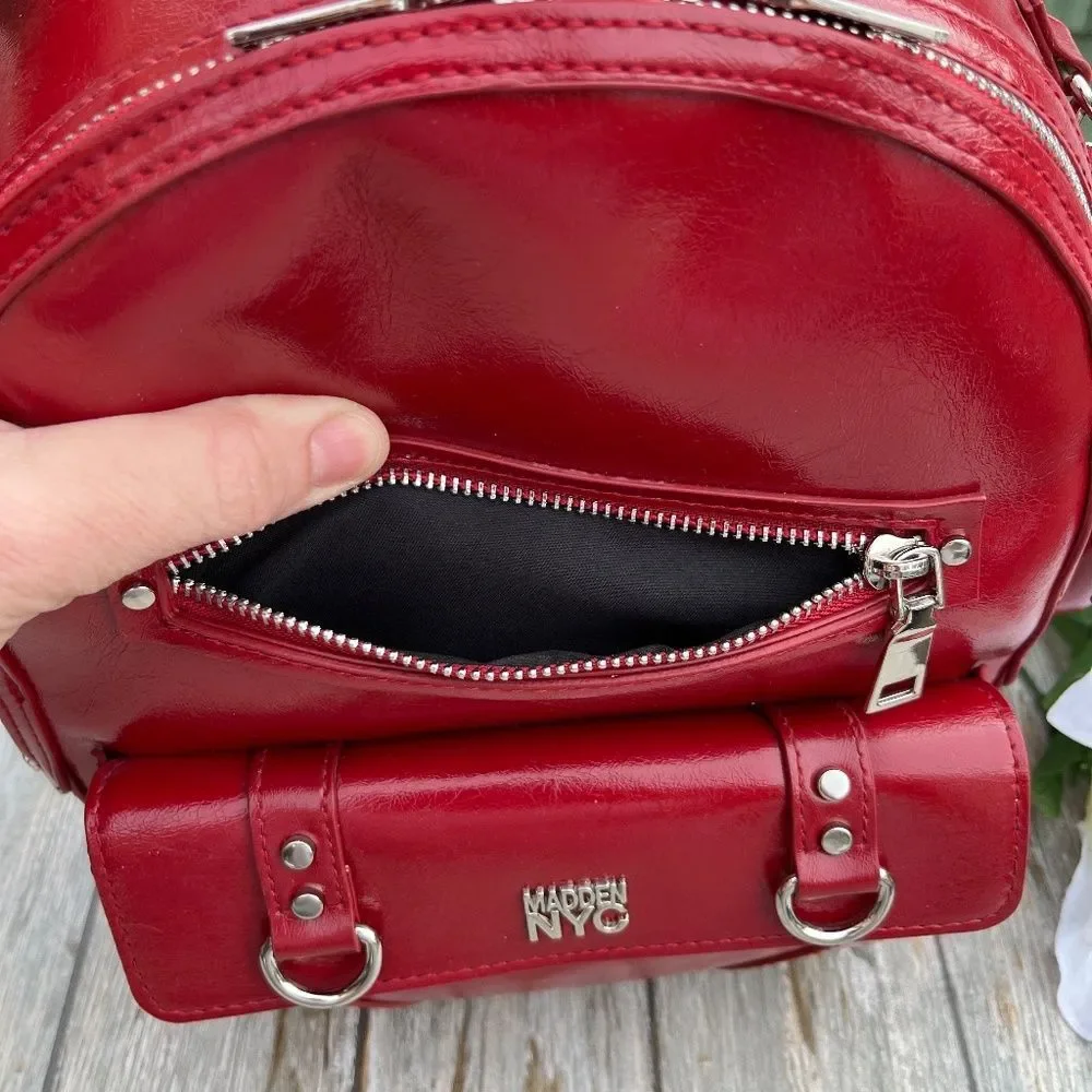 Madden Faux Leather Dome Ring Backpack Red Purse Bag
